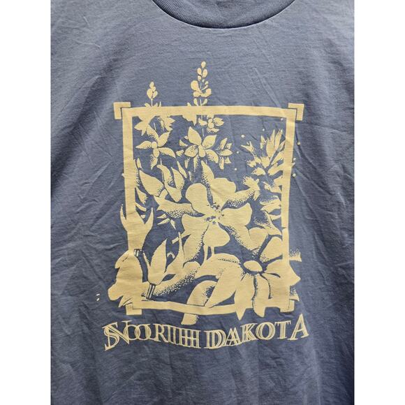 Vintage North Dakota Shirt Test Print Tee Blue Large Floral Graphic - Picture 2 of 8